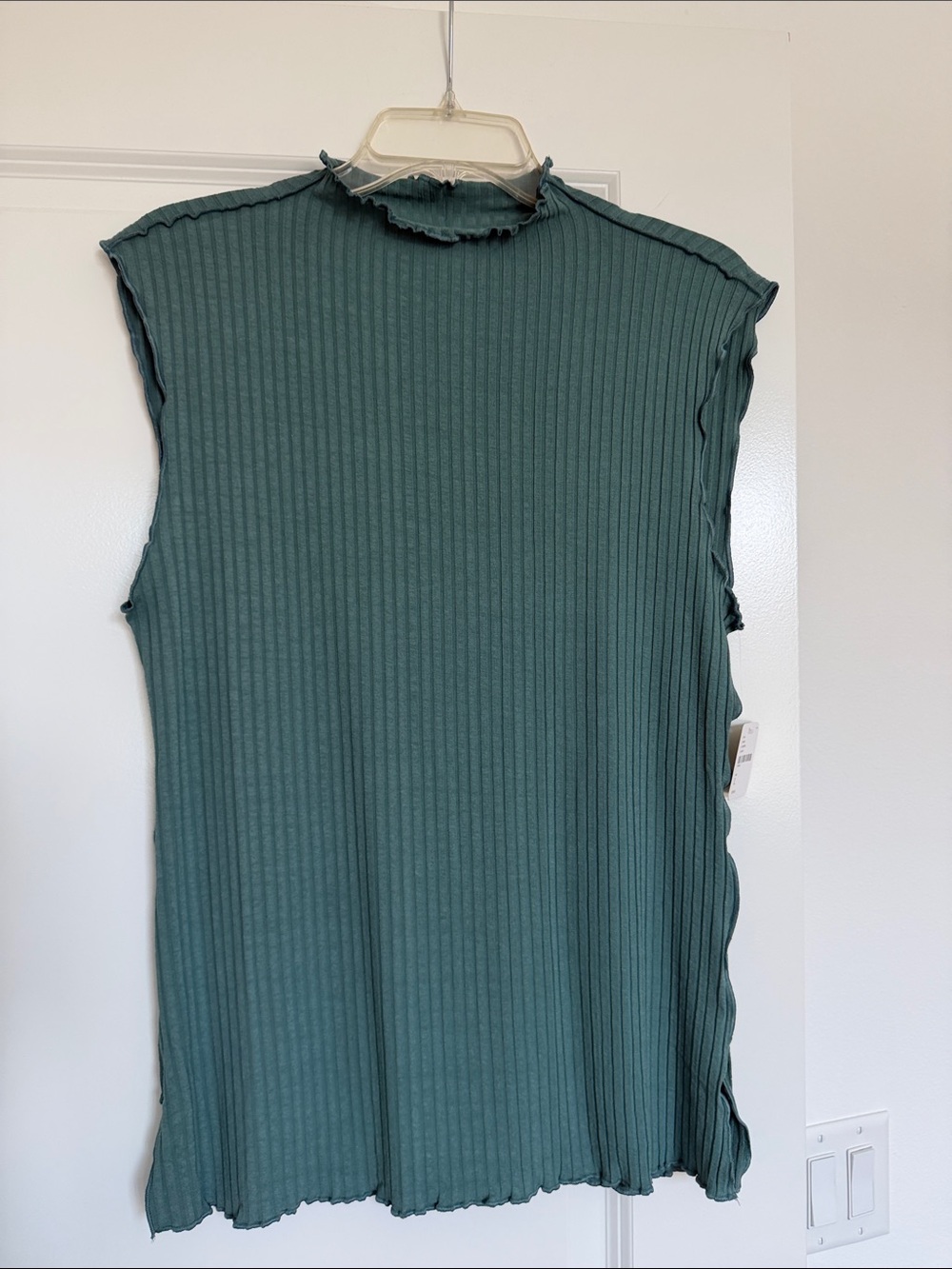 Mock Neck Ribbed Sleeveless Tank - Teal Green